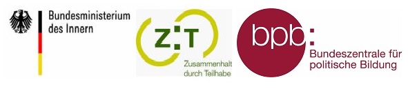 Logos des Bundesministeriums des Inneren, Zusammenhalt durch Teilhabe und der Bundeszentrale für politische Bildung